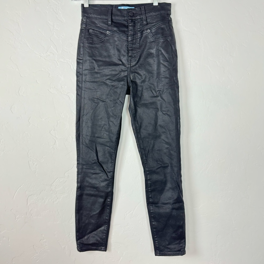7 For All Mankind Jeans Denim Blair‎ Coated Skinny Solid Dark Black Wash Cotton
